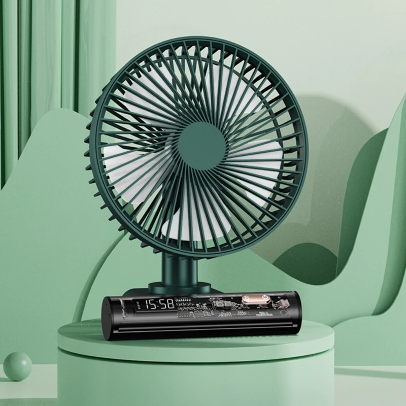 

Rechargeable Desk Fan Small Table Fan 4Gear Airflow Quiet Operation Battery Desk Fan with Clock Built-in 3600mAh Battery