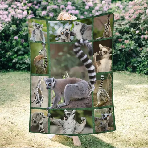 Lodge Style Lemur Cozy Throw Blanket, Cute Animal Patterned Couch Bed Warm Wrap, All Season TV Snuggle Decor Gift
