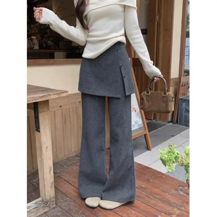 Faionable Koreaanse Sle Deep ey patchwork casual broek dames herfst winter losse veelzijdige wijde pijpen broek trendy