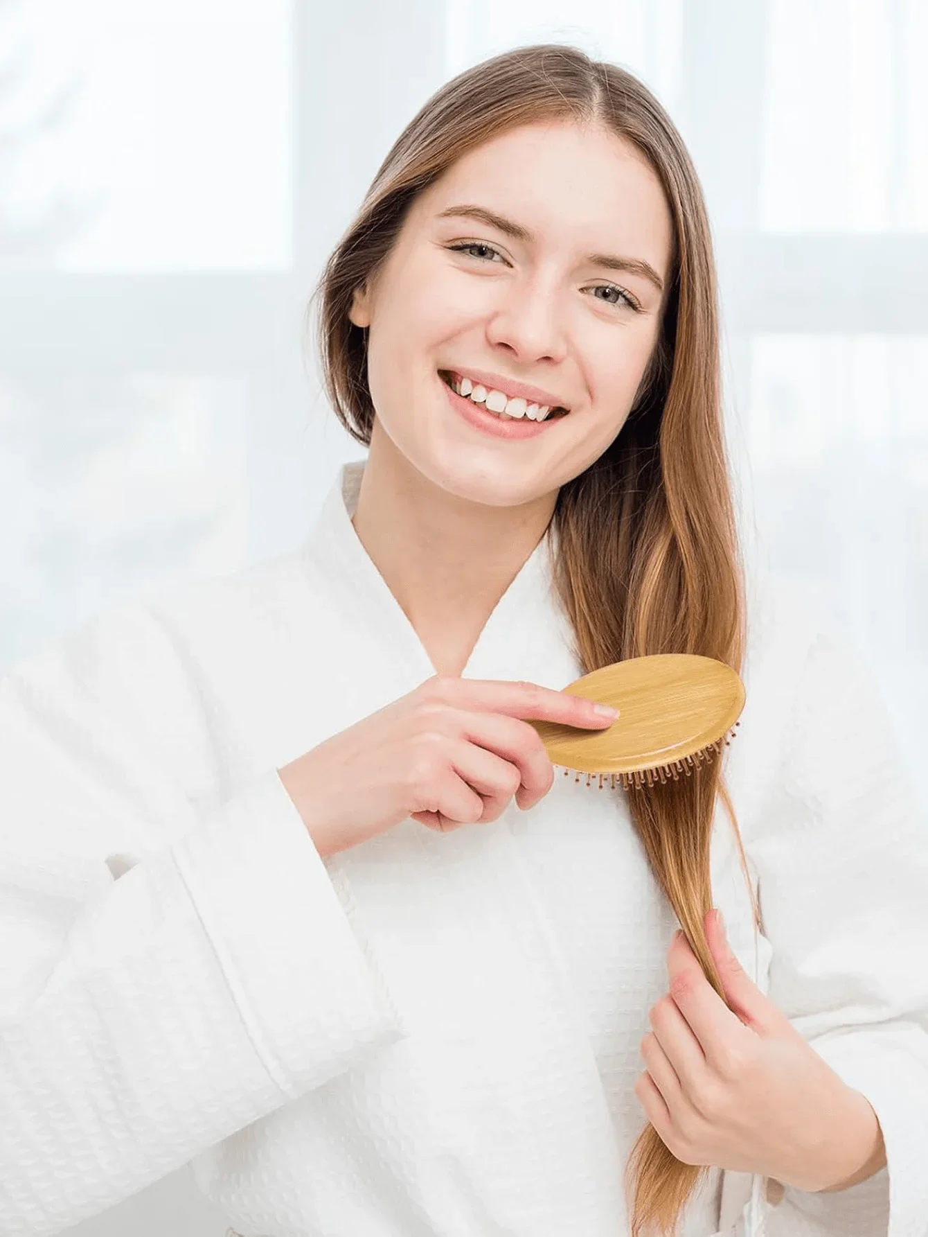 

Bamboo Paddle Hair Brush With Round Bristles For Scalp Massage Hair Care