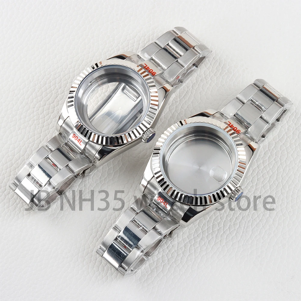 

36mm/39mm Silver Watch Case 20mm Strap Solid Stainless Steel Polished Bracelet for Datejust NH35 NH36 Movement 28.5mm Dial