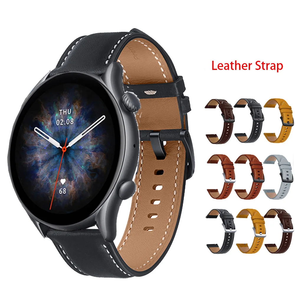 22mm Leather Bracelet For Amazfit GTR 3 Pro Smart Watch Sport Band For Amazfit GTR 4/2 2E/47mm/Pace/Stratos 3 2S 2/Bip 5 Strap