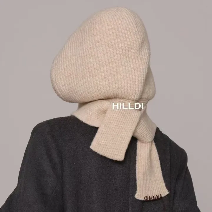 Balaklafa Hat Women's Retro Bow Scarf Hat Integrated Warm Ear Protection Outdoor Woolen Hat Knit Hat Czapka Zimowa 4m786