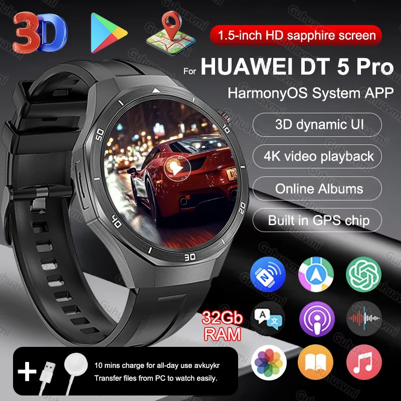 2025 جديد لهواوي GT 5 Pro متعدد الوظائف نظام HarmonyOS Smartwatch شاشة الياقوت 32Gb RAM GPS HD مكالمة فيديو سوار ذكي