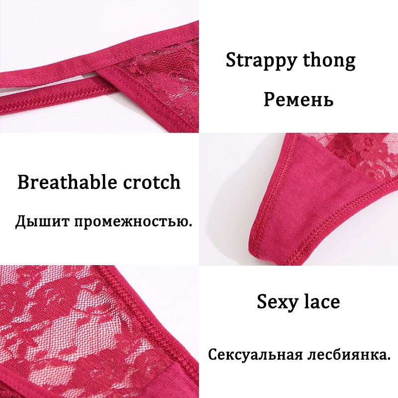 Bragas de encaje de 5 piezas para mujer, lencería Floral, Tanga Sexy, ropa interior femenina, íntima