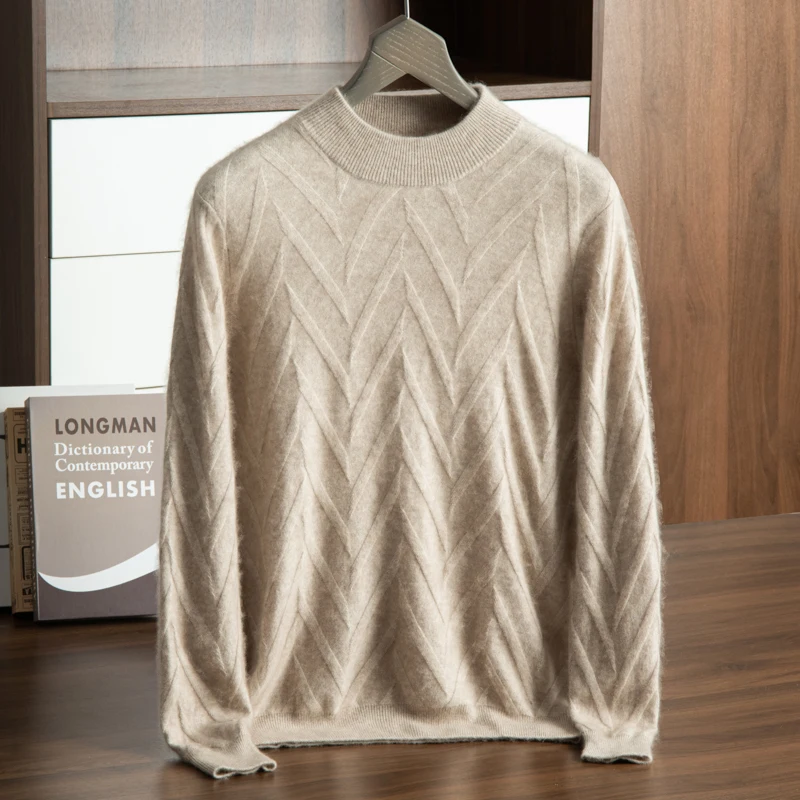 

Autumn and Winter New Collection (100% Cashmere) Men's Casual Half High Collar Versatile Seat Weaving Temperament Sweater for Me