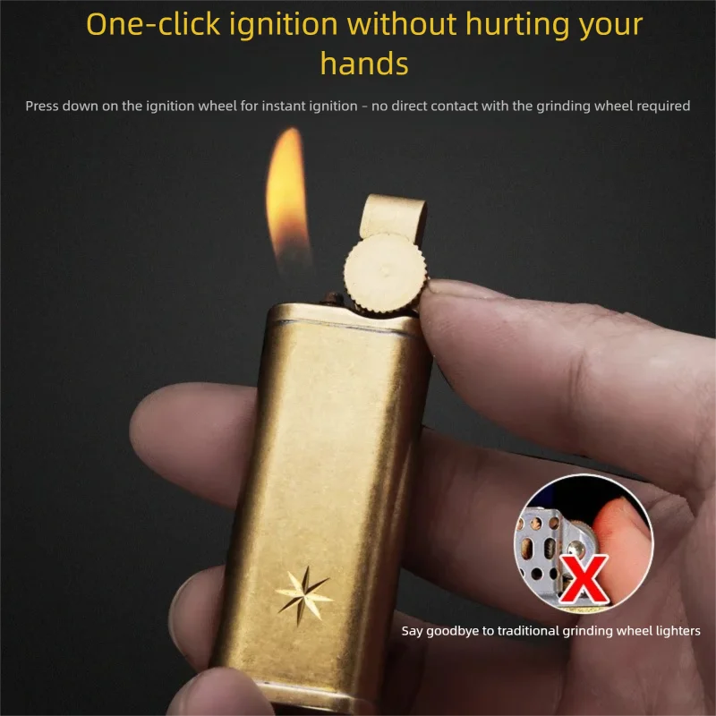 Honest Inflatable Lighter, Personalized Retro Grinding Wheel Lighting, Military Brass Pipe Style, Retro Men's Gift