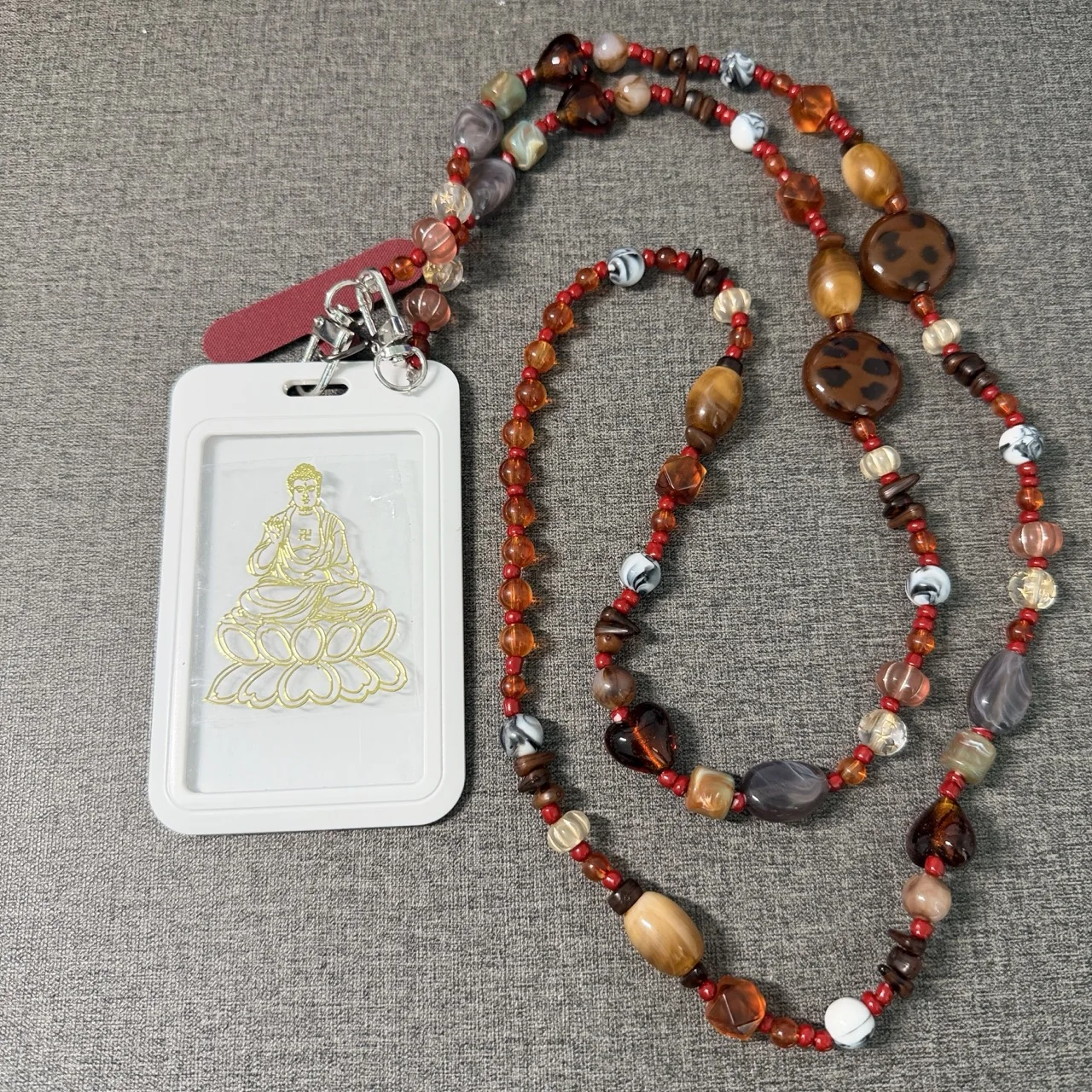 Amber Leopard Print Round Bead Starfish Girl Bead  Buddha Pattern Metal Phone Sticker Lanyard Anti-lost Lucky Card Holder