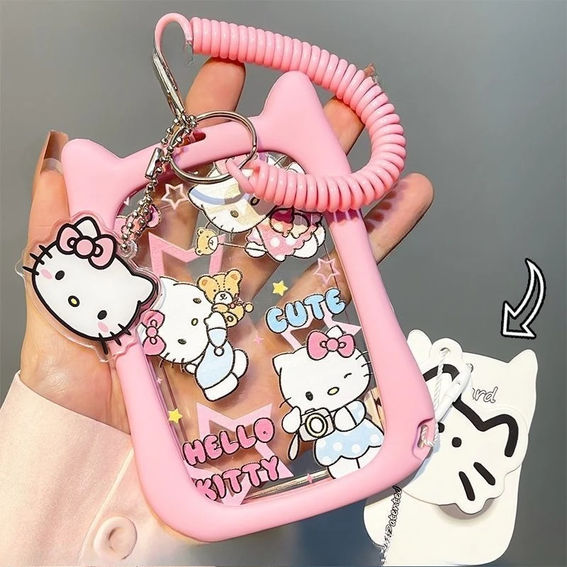 

Hello Kitty Transparent Cartoon Cute Cat Ear Silicone Card Holder ID Card Protective Cover High appearance value Bus Card Holder