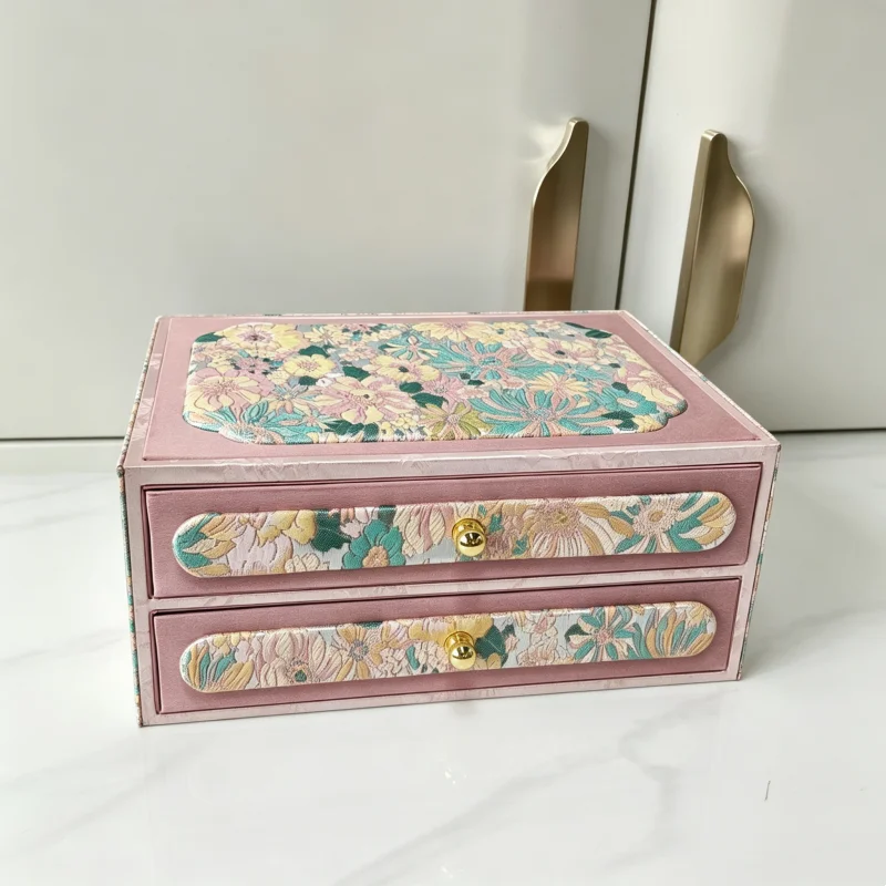 Double Layer Velvet Jewelry Storage Box, Organizer for Earring Ring Necklace Bracelet, Retro China-Chic Gift Box for Jewelry