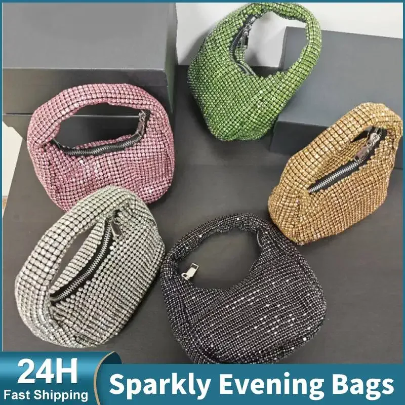 Women Sparkly Evening Bag Color Rhinestone Versatile Ladies Fashion Zipper Bag Multifunction Casual Handbag Wedding Clubs Bags