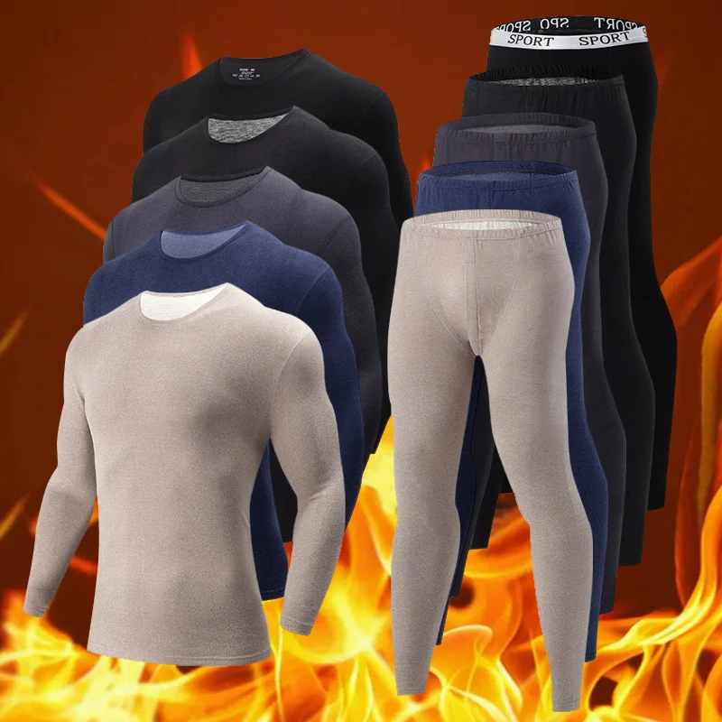 2-piece Men's Solid Color Warm Suit For Autumn And Winter Youth Sports And Leisure Foundation Thickened Warm Base Autumn Clothes