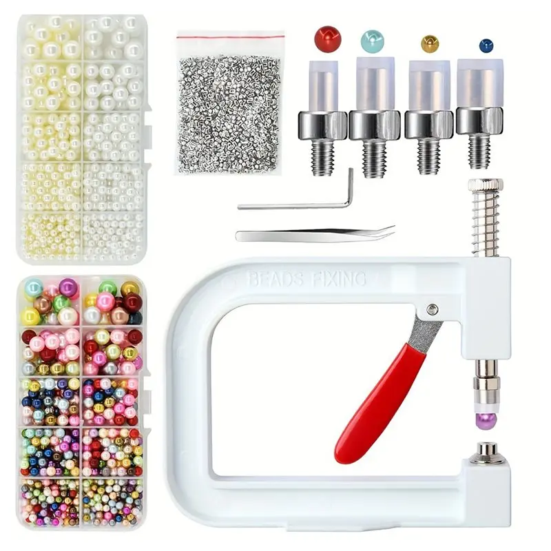 

A93G Handmade Pearl Machine With 2 Boxes Of Pearls, Hand Press Pearl Setting Tool Set Beads Rivet Fixing Machine, DIY
