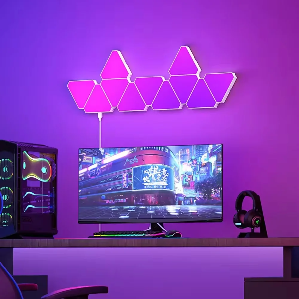 التطبيق الذكي واي فاي RGB رقيقة الكم مصباح USB 5 فولت الموسيقى مزامنة LED ضوء الليل لعبة غرفة الحفلات ديكور جو مثلث أضواء الجدار #4