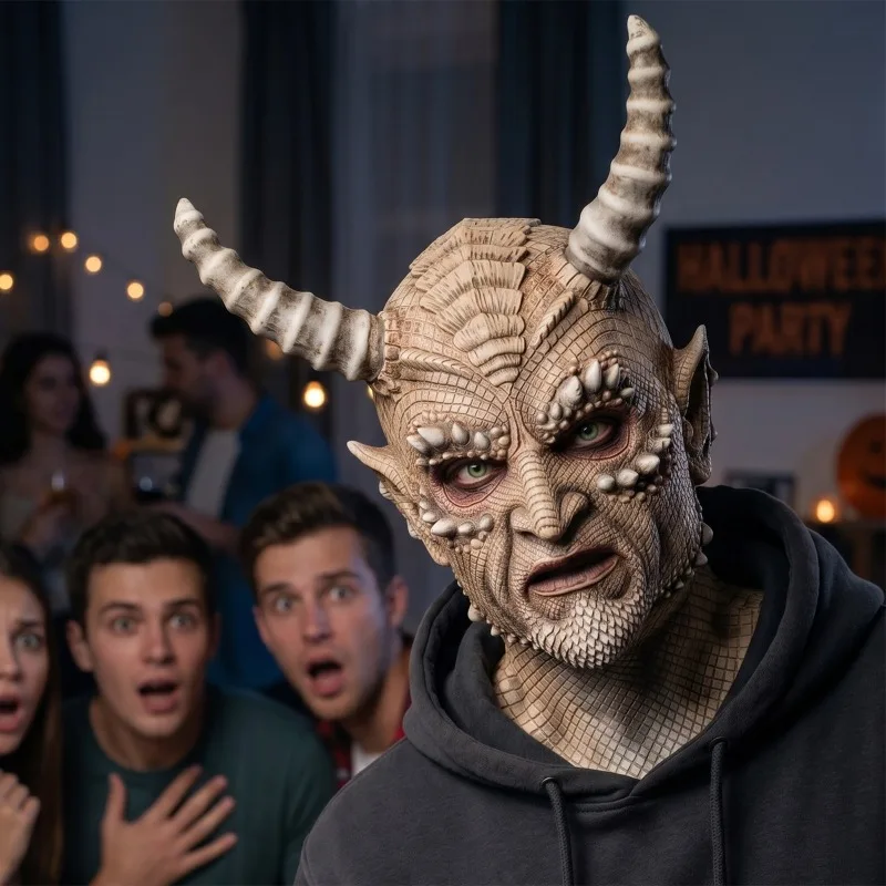 Halloween Horror Demon Latex Mask, Lord of Lies Style Devil Cosplay Mask for Bar & Masquerade Party Costume Prop 2