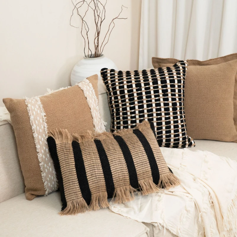 Luxury Mid Century Brown Woven Pillow Cover Home Decor Throw Pillow Case for Living Room Sofa Bedroom Hotel Coffee Shop