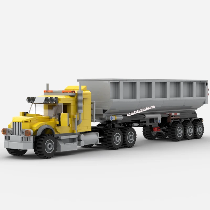 MOC-Engineering Modular Truck and Dump Trailer Model, Idéias Criativas, Brinquedo Infantil, Presente de Aniversário, Blocos de Tecnologia, DIY, Novo, 520Pcs