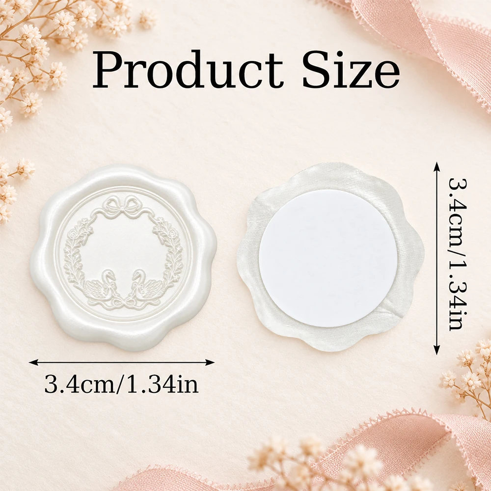 3.4cm Self-Adhesive Wax Seal Stickers Swan Wreath Pattern White Embossed Seals for Wedding Cards Envelope Packaging Decor
