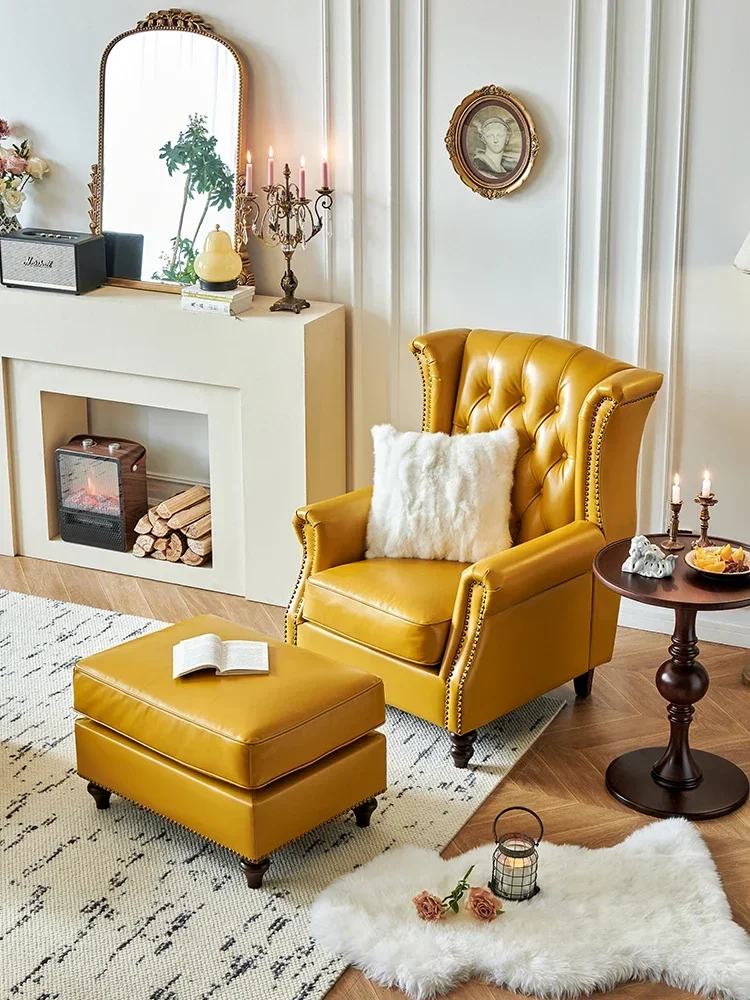 American country leather sofa pedal all solid wood first layer cowhide retro footstool 50 * 70cm