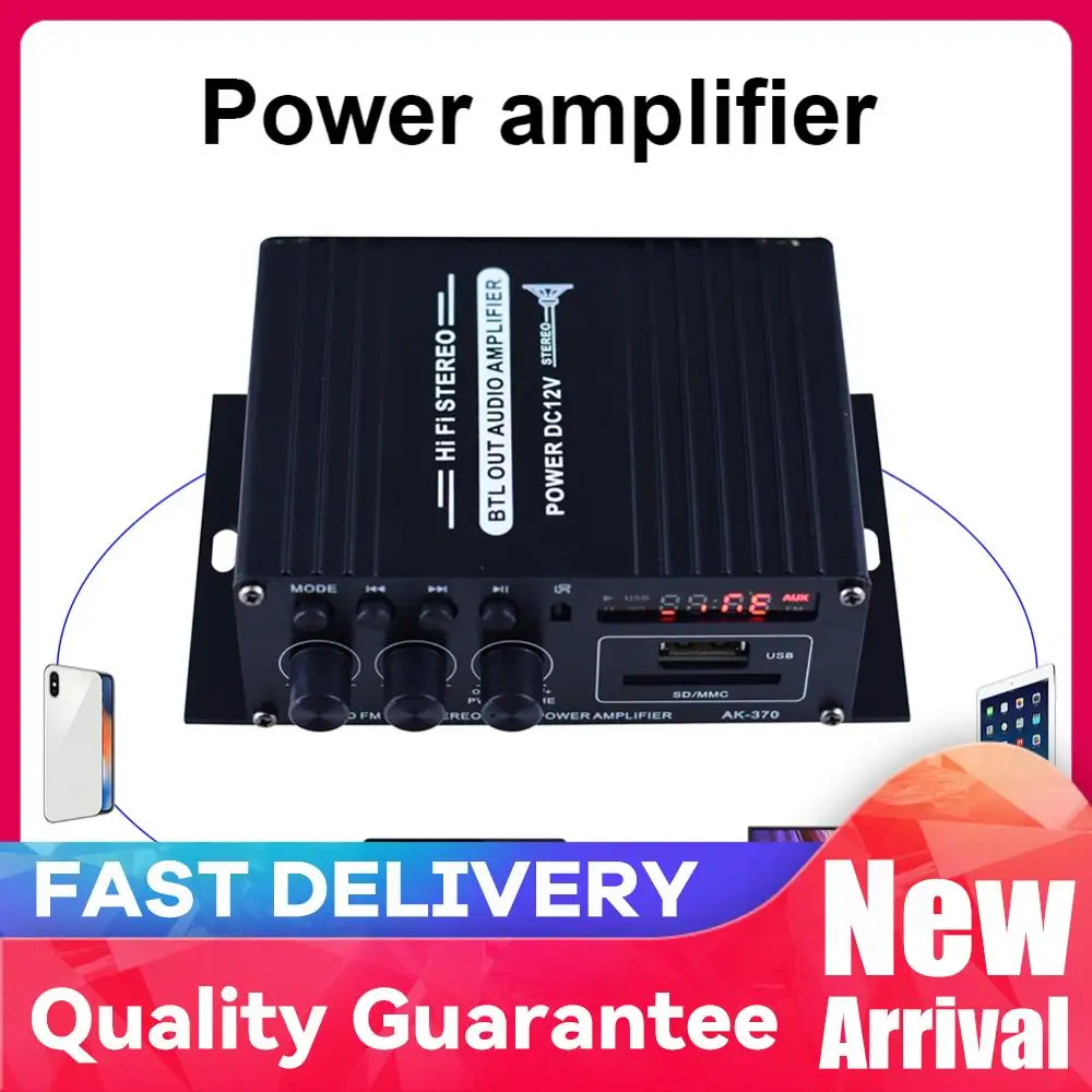 

Аудиоусилитель AK-370, 2.0-канальная плата аудиоусилителя, 20 Вт + 20 Вт, цифровые аудиоусилители, 12 В постоянного тока, мини HIFI стереоусилитель с входом USB OTG