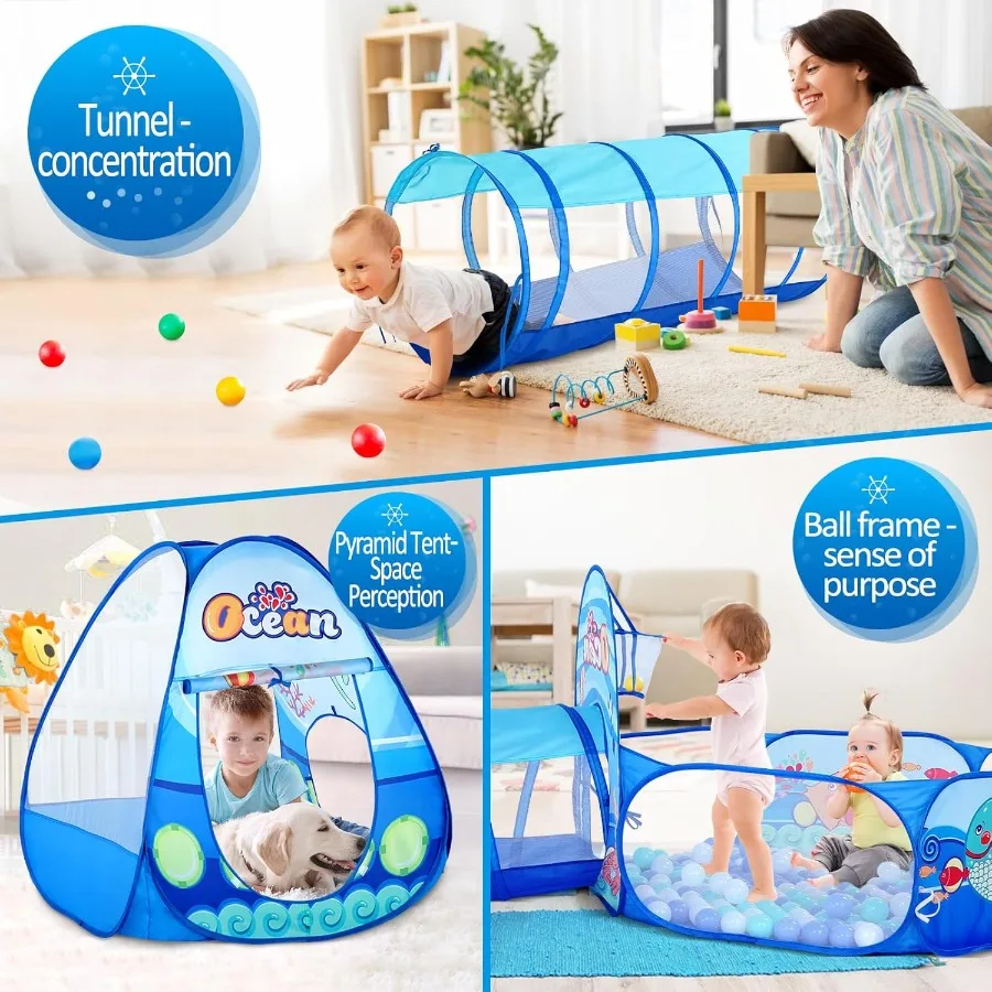 Tienda de juegos 3 en 1 con túnel de juego, linterna de proyección de pozo de bola para niños y niñas, casa de juegos emergente, juguete para bebé Indoo