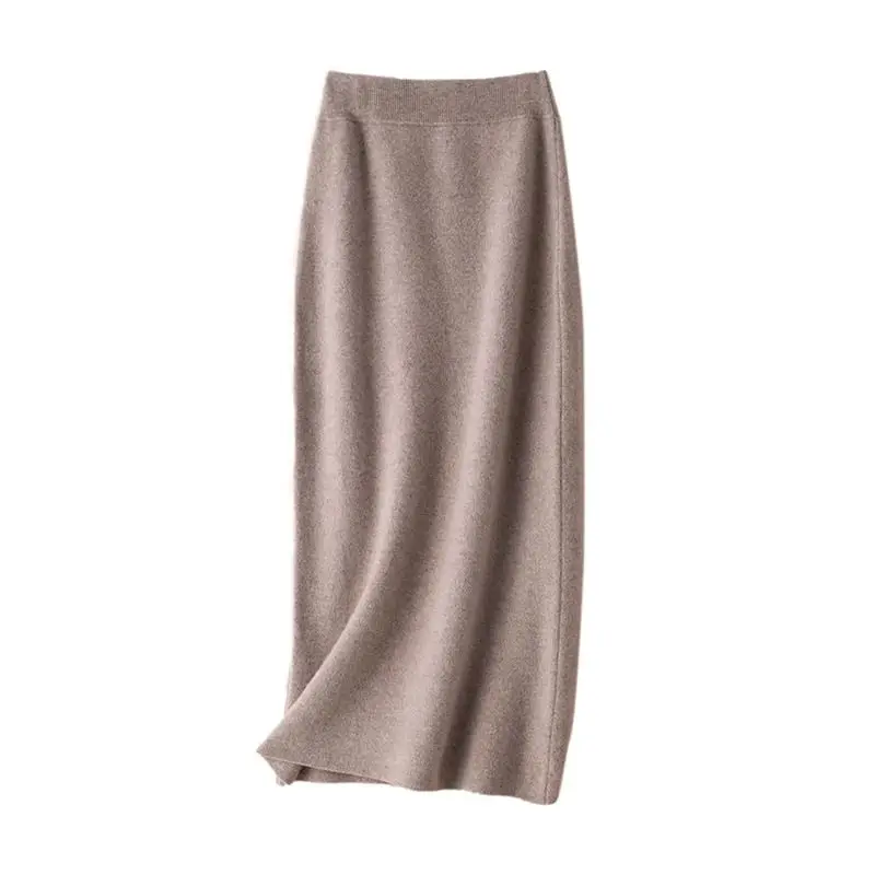 Plus Size Thickened Knitted Half-length Skirt Women Autumn Winter Wrap-around One-step Midi Straight Base Layer Dress CQ141