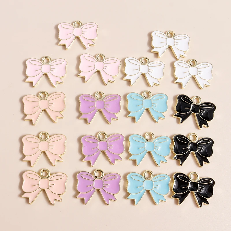 20 Stück 18 x 12 mm niedliche bunte Emaille-Bowknot-Charms-Anhänger für Schmuckherstellung, Ohrringe, Halsketten, Armbänder, DIY-Bastelbedarf – Detail 2
