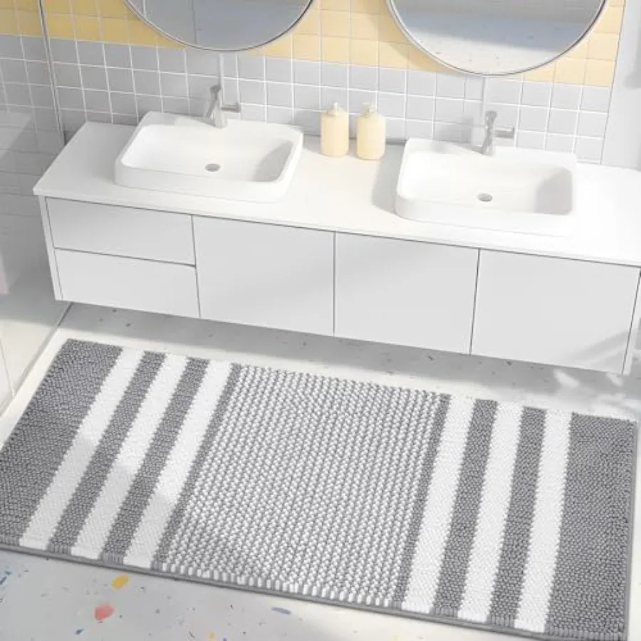 

Bathroom Rugs 47x20 Inch Extra Soft Absorbent Shaggy Chenille Bath Rugs Non Slip Backing Quick Dry Machine Washable Modern Bath