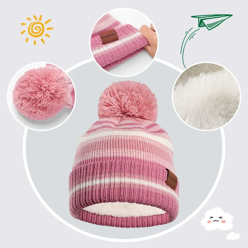 Beanies Baby Hat Pompom Winter Children Hat Knitted Cute Cap Scarf Gloves Suit For Girl Boy Casual Hat Baby Beanies