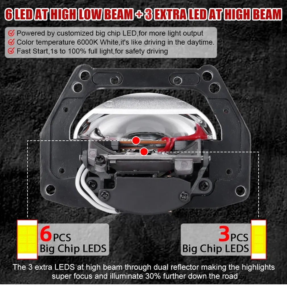 2 قطعة 3.0 بوصة ثنائية جهاز عرض (بروجكتور) ليد عدسة المصابيح الأمامية ل H4 H7 أودي 9005 9006 170 واط 90000LM عدسة مزدوجة ضوء مزدوج عالية منخفضة شعاع 12 فولت