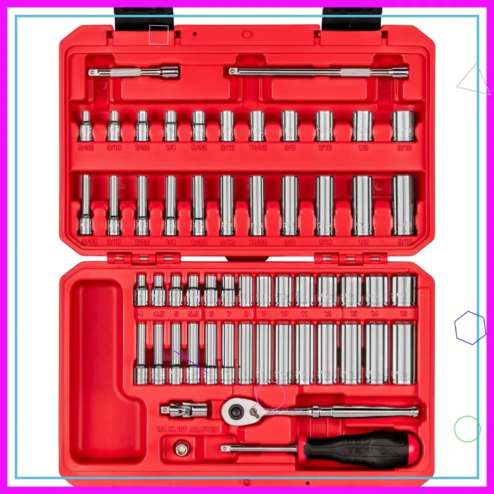 

56-Piece 1/4 Inch Drive Socket and Ratchet Set with Case, Sizes 5/32-9/16 in. and 4-15 mm