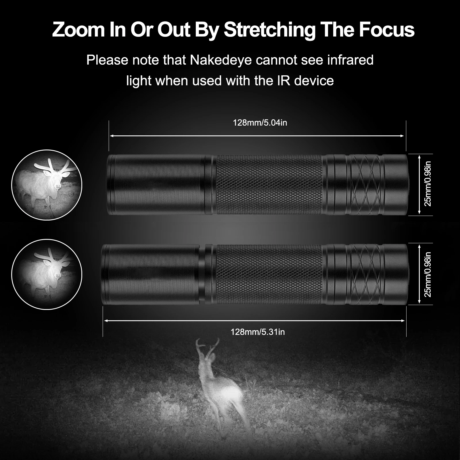 ANEKIM W3 LED Infrared Torch, Zoomable IPX65 Rated Waterproof, Single Mode Tactical Flashlight for Night Vision Gear Hunting