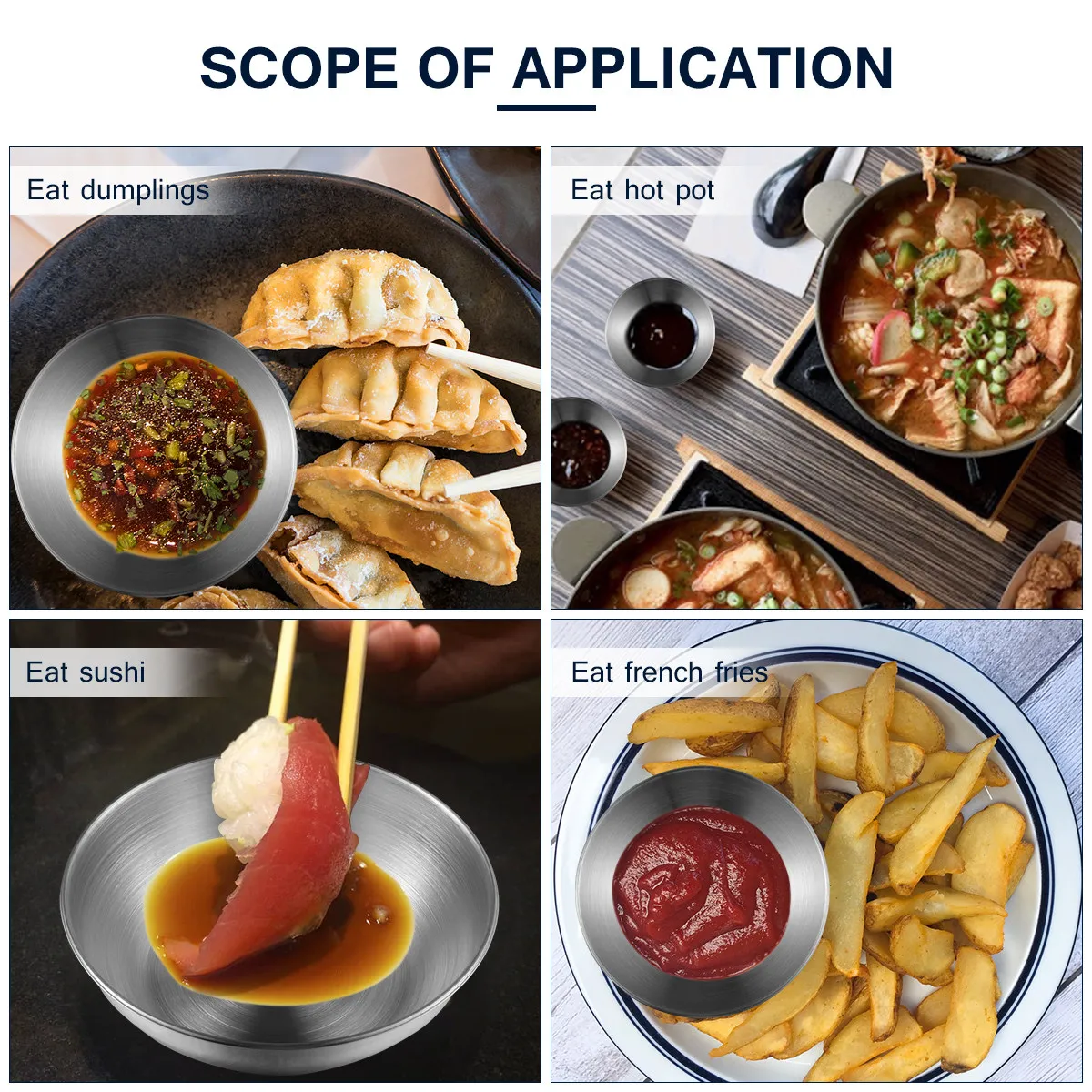 Juego de 8 Tazones para Salsas de Acero Inoxidable Resistentes al Calor para Salsa de Tomate, Mostaza, Salsa de Soya, Postres, Sopas y Aperitivos