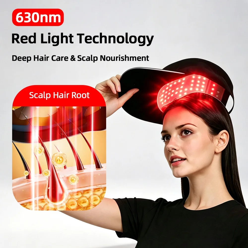 LED Hair Care Cap with Red Blue Light Wireless Vibration Scalp Massager Helmet 70LEDs Rechargeable Hair Growth Hat for Men Women
