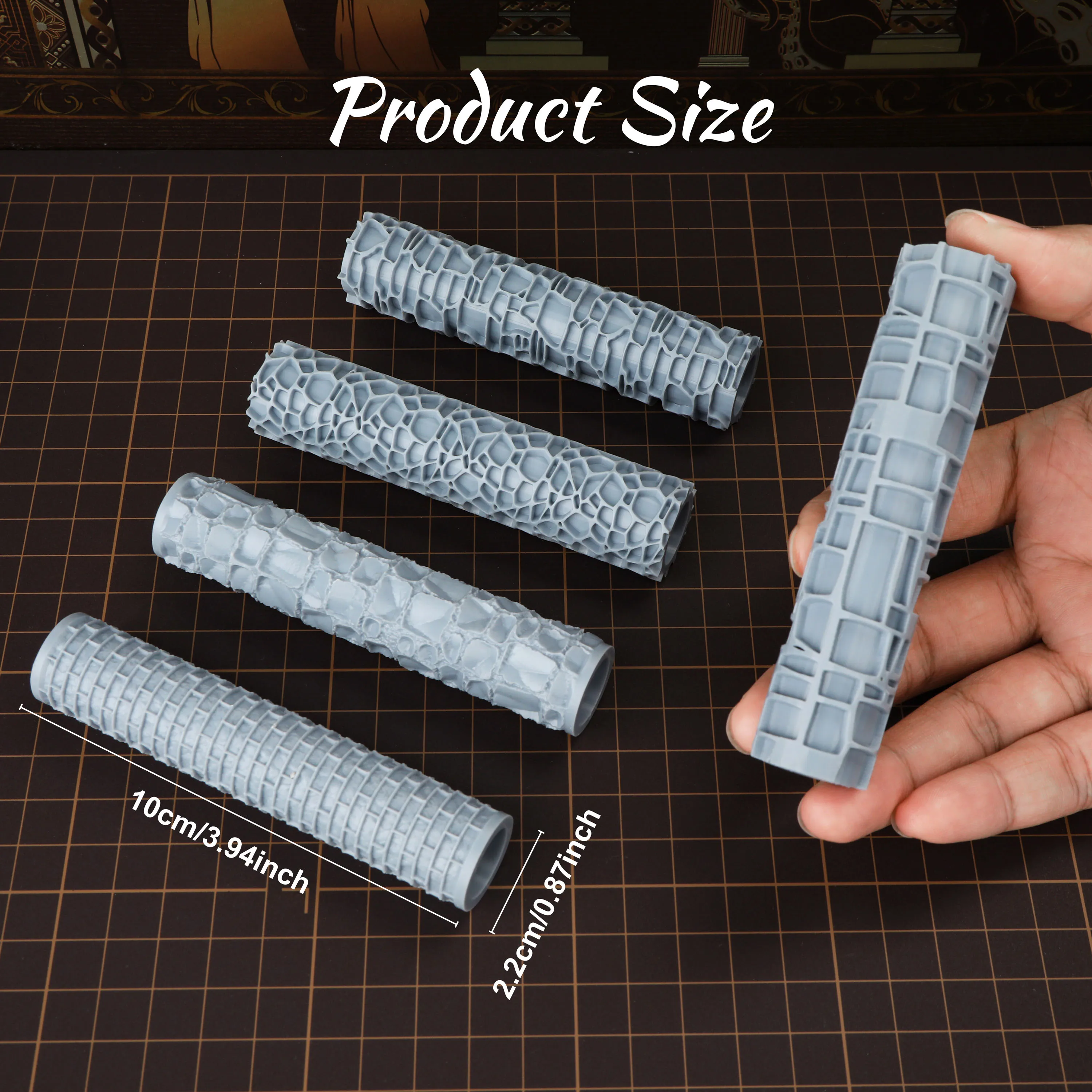 5-teiliges Terrain-Roller-Set – Texturwerkzeug für TTRPG-Dungeon-Böden, schlammige Straßen und zerstörte Wände | Leicht zu reinigen, Geschenk für Modellbauer – Detail 3