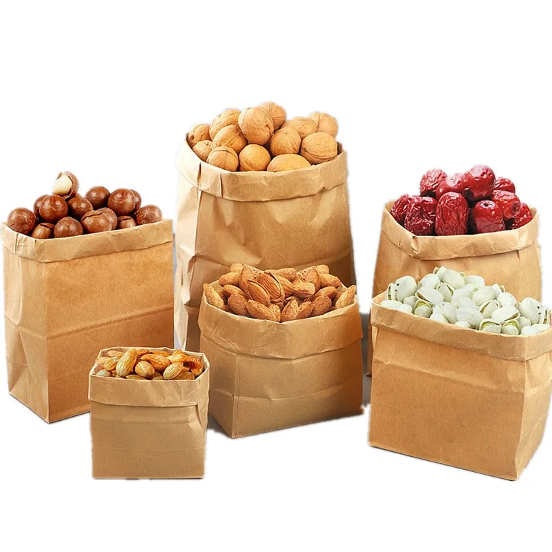 50pcs Brown Kraft Paper Bags White Flat Food Sandwich Bread Pocket Dried Fruits Cookie Baking Candy Bags Party Wrapping Gift Bag