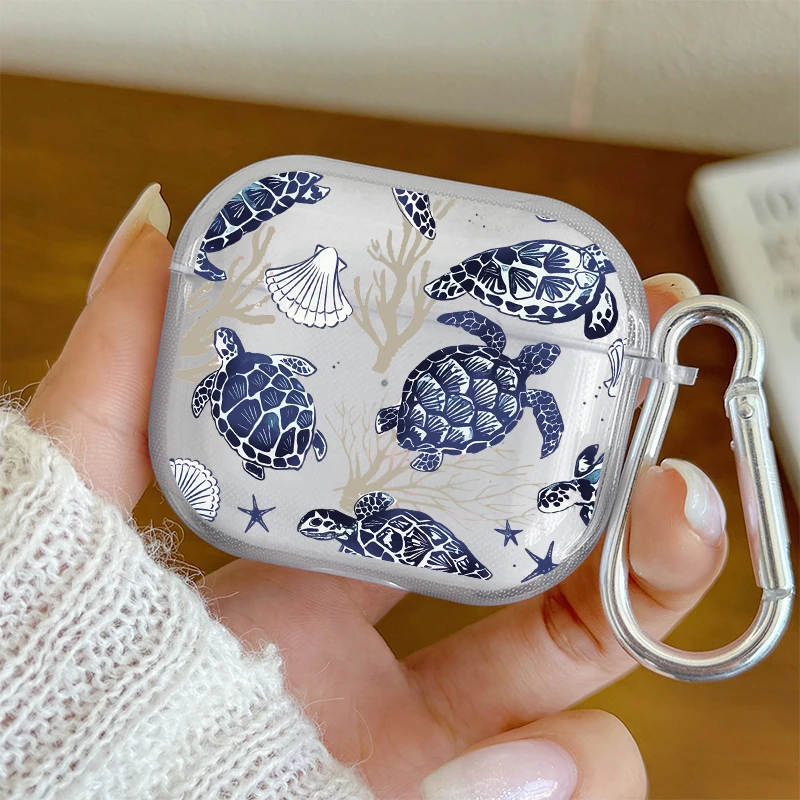 Étui pour écouteurs Marine Life pour Airpods Pro2/Pro3/Pro, étui imprimé tortue de mer bleue, requin baleine pour AirPods 4/3/2/1, housse de protection
