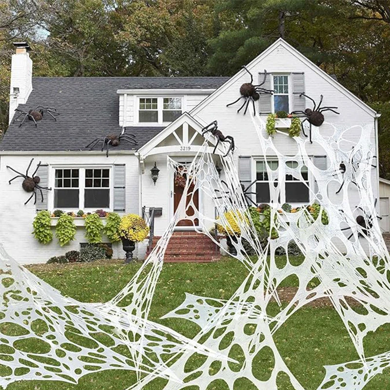 Halloween Decoration Artificial Spider Web Stretchy Cobweb Decorative Cloth Scary Party Decor For Bar Haunted House Scene Props