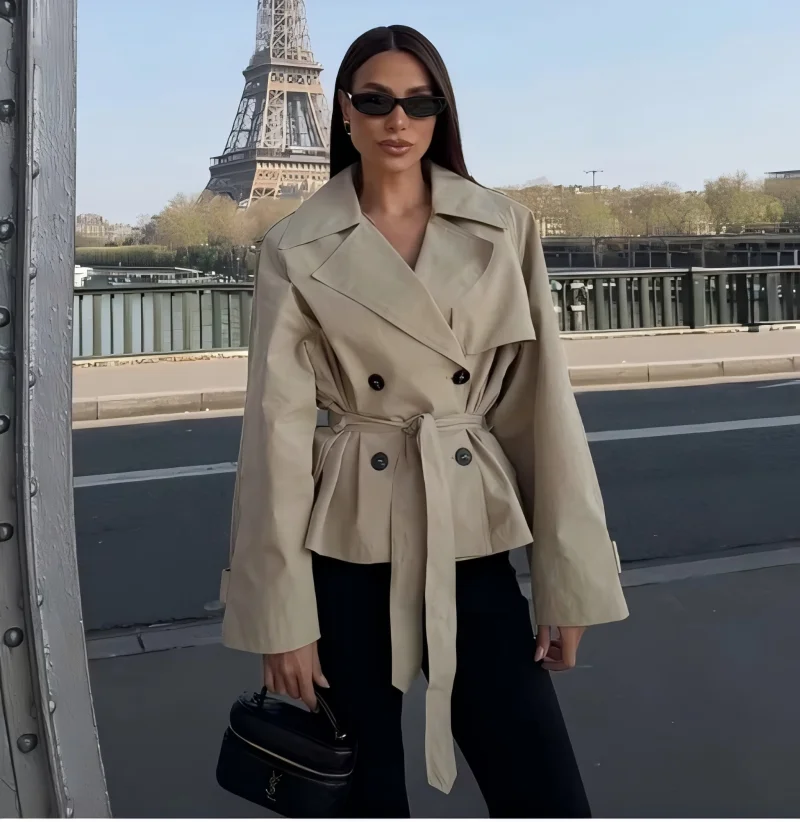 Guobioziy Women's Trench Coat 2026 Spring-Autumn New Arrival Khaki Design European Casual Street Fashion Versatile for Everyday