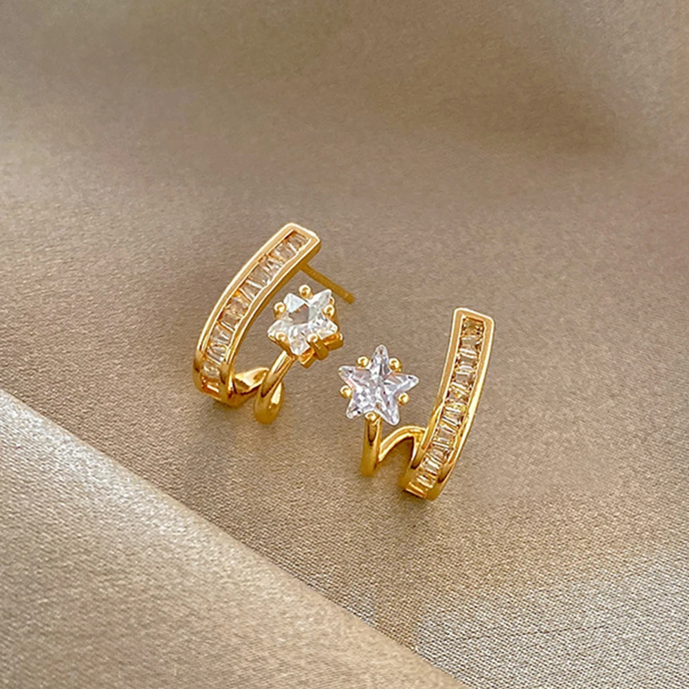 

2Pairs Star Earrings Women Ear Studs Decorative Fashion Jewelry Gift for Her Daily Wear Party Chic Lightweight Comfortable