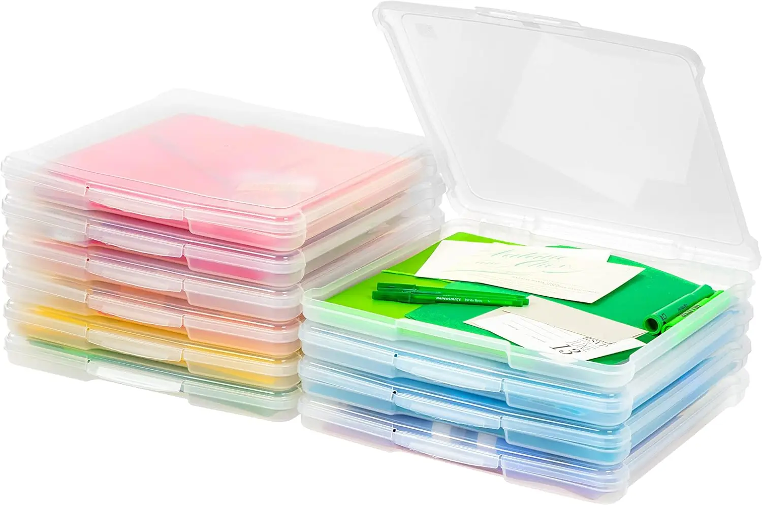 

10-Pack Clear Plastic Scrapbook Storage Cases for 12x12 Paper, Portable with Handle - Organize Crafts, Office Supplies