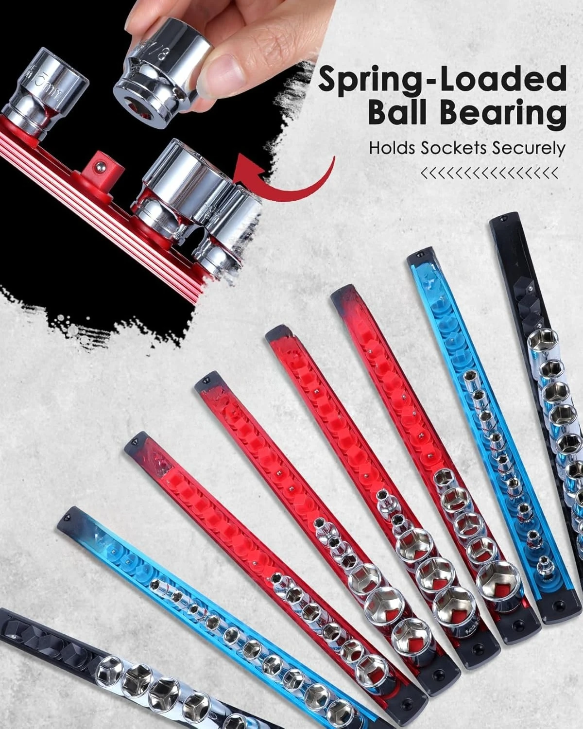 مجموعة منظم حامل المقبس المغناطيسي 8 قطع - 1/4، 3/8، 1/2 - صواني السكك الحديدية مقبس سبائك الألومنيوم لدرج صندوق الأدوات، شعبية جديدة #6