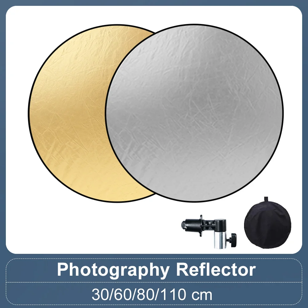 Ronde Fotografie Reflector Zilver Goud 2in1 Reflector Houder Zilver Wit Reflectie 30Cm 60Cm 80Cm 110Cm