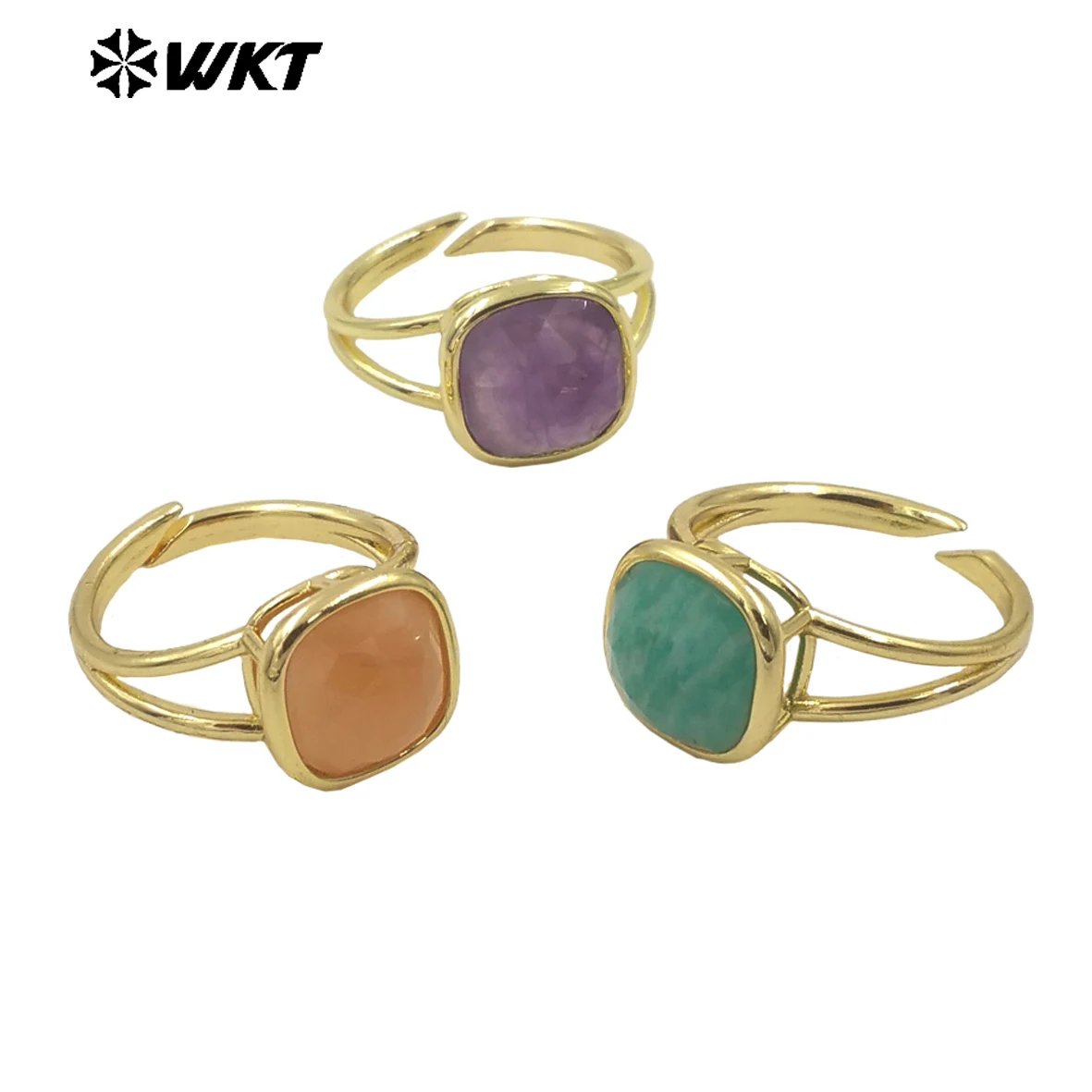 

WT-R522 Wholesale New Square Natural Gemstone Setting Birthday Stone Elegant Small Amethyst Ring 10PCS