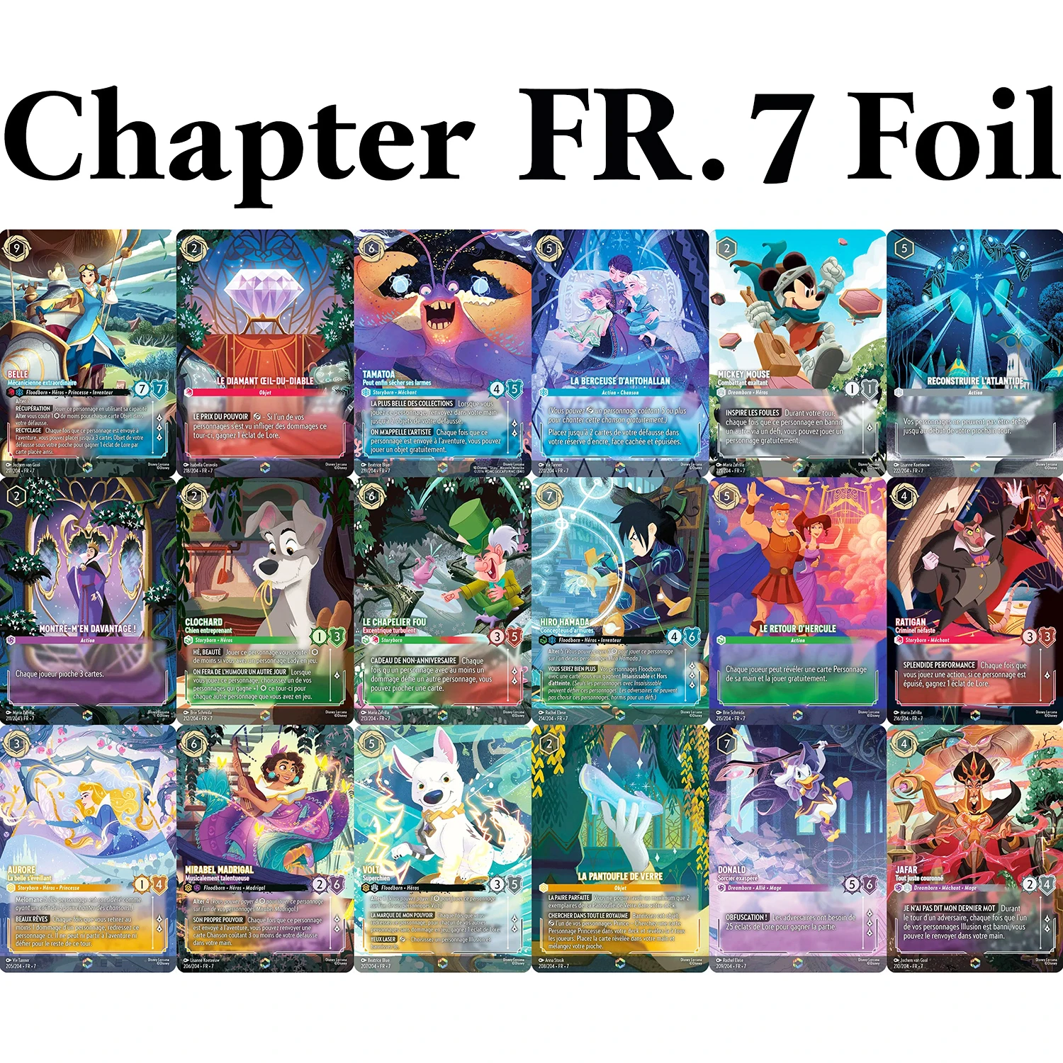

Lorcana Chapter FR.7 Фольгированные французские игровые карты TCG TAMATOA Peutetuv ses larmes CLOCHARD LA BERCEUSE D'AHTOHALLAN AURORE
