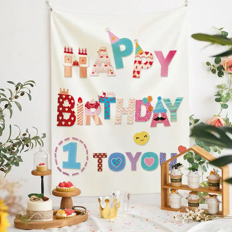 VIKAMA Birthday Cake & Confetti Tapestry Wall Hanging, 6 Designs, Wall Decor for Bedroom Living Room Dorm