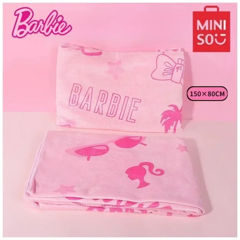 

MINISO Barbie Bath Towel Anime Absorbent Comfortable Skin-friendly Towel Cute Girl Pink Soft Household Bathroom Supplies