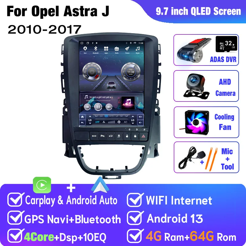 Android 14 Auto Multimedia GPS Voor Opel Astra J Vauxhall Buick Verano 2010-2017 Radio Verticaal Scherm Carplay Tesla stijl ECO