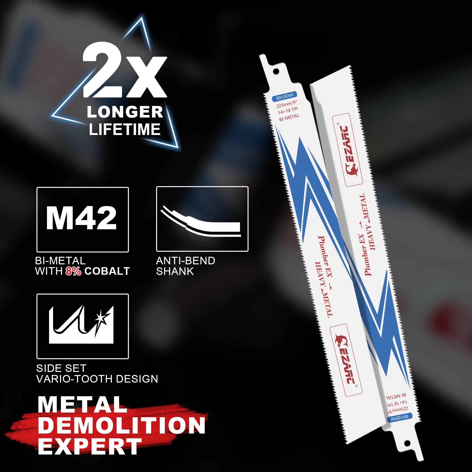 EZARC 5 pezzi lama per sega alternativa, lame per seghe bimetalliche da 6 pollici/9 pollici 14 + 18TPI per demolizione in acciaio R610DM / R910DM