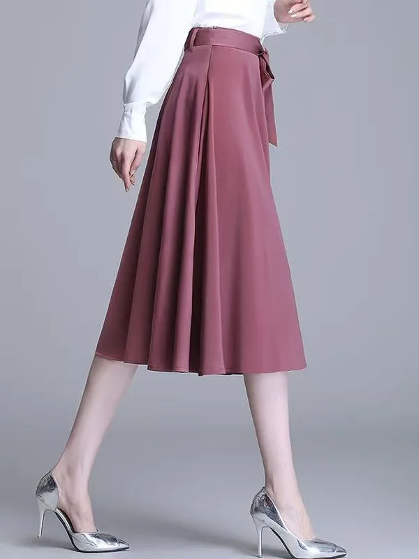Slimming plus Size f Skirt Pleated Mid-Length A-Line Umbrella Skirt Elastic Waist Korean Sle Summer New Arrival